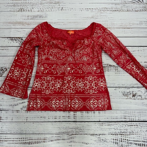 Hale Bob Women’s size XS Hot Pink & Gold Lightweight Peasant Blouse - Picture 9 of 12